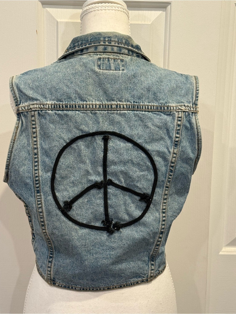 Vintage Patchwork Denim Vest Floral Plaid Western Boho USA - Picture 7 of 8